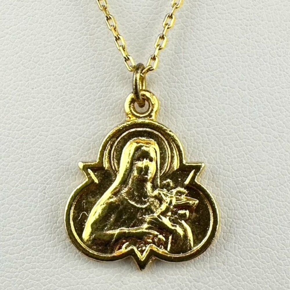 Gold Vermeil Bing Bang Religious Mother Mary Pendant Necklace - Sterling silver